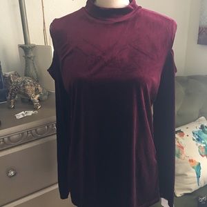 Cold Shoulder Mock Neck Suede Top